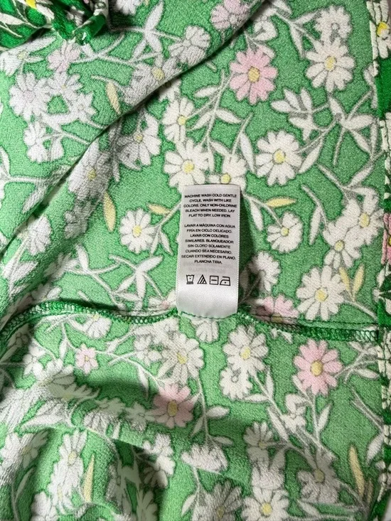 Scoop Floral V-Neck Midi Dress Short Puff Sleeves Spring Summer Party Green M - Picture 7 of 7